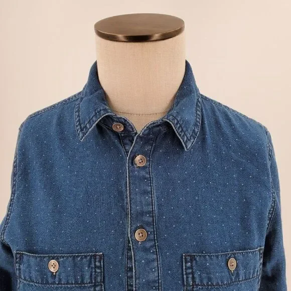 Madewell Shirt Womens Button Long Sleeve Popover Cotton Blue Polka Dot Size XS - Picture 2 of 10